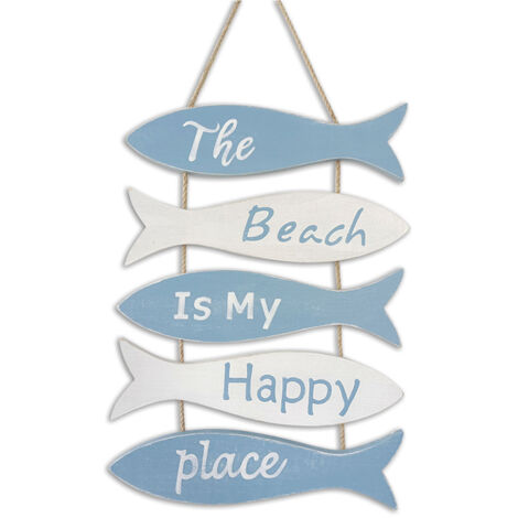 The Beach is My Happy Place Themed Wall Decor Nautical Flip Flop Wall Sign Vintage Hanging Ornament for Home Bathroom Decor (1/5)