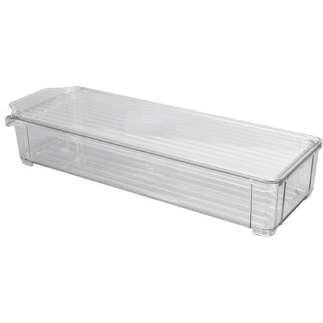 Clear Organizing Bin Large Capacity Transparent Food Grade Plastic Multifunction Portable Durable Pantry Storage BinNarrow and Short Type with Lid (1/5)