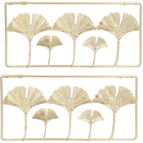 2Pcs Gold Metal Leaf Wall Decor 3D Modern Simple Clear Texture Metal Leaf Hanging Decoration with Frame for Home Office (1/5)