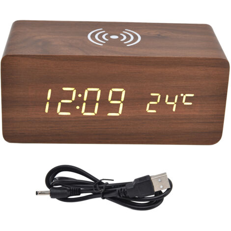 Digital Alarm Clock Wireless Charging Automatic Temperature Detection Safe Stable LED Electronic ClockRed (1/5)