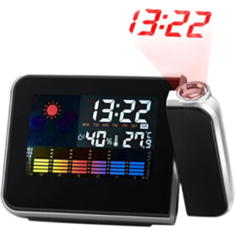 Projection Alarm Clock 180 Degree Adjustable Digital Projector Clock with Weather Station and Temperature Humidity LED Color Screen Perpetual Calendar Clock (1/5)