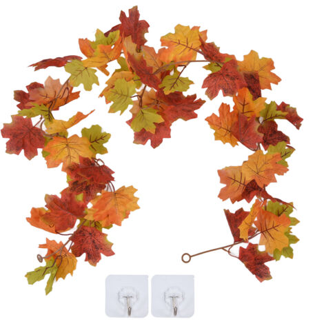 Decorative Artificial Maple Garland Fall Leaf Garland Decoration Thanksgiving Halloween Fake Maple VineDouble Maple Leaf Rattan Type A