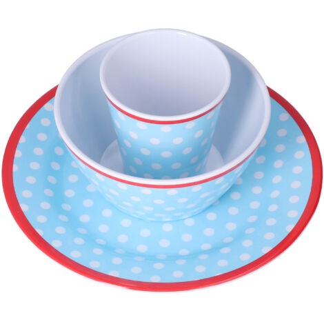3 Piece Set of Salad Tableware Fruit Snack Plate Bowl and Cup Set Salad TablewareLight Blue Dots