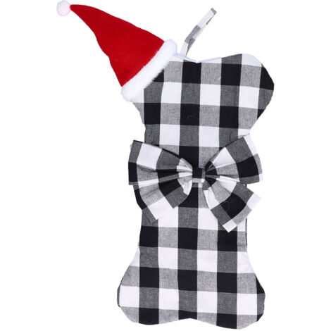 Christmas Tree Decorations Polyester Grids Pattern Christmas Hanging Stocking Pendant Children Gift Bag(Black White ) (1/5)