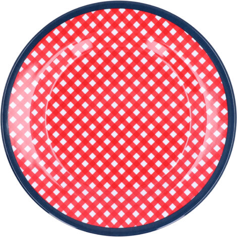 9in Imitation Porcelain Dinner Plate Decorative Reusable Snack Plate Lightweight Tableware for Cakes FruitRed Grid (1/5)