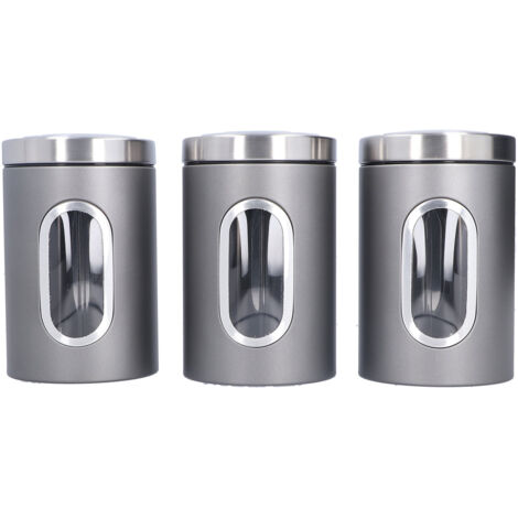 3Pcs Storage Jar Stainless Steel Food Tea Nut Container with Window Durable and Large Capacity for KitchenGrey (1/5)