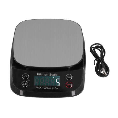 Kitchen Digital Scale Household Stainless Steel Rechargeable Baking Scale for Weighing Food Black10kg/1g (1/5)
