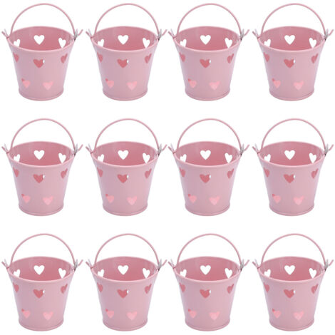 12pcs Mini Metal Bucket Hollow Heart Shaped Bucket with Handle for Candies Outdoor Flower Cosmetics (1/5)