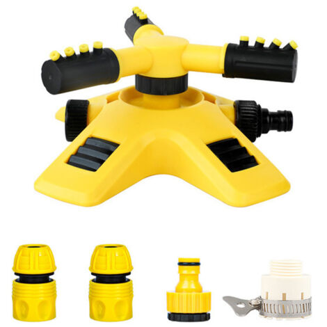 360 Degrees Automatic Rotating Sprinkler Three Prong Irrigation Lawn Sprinkler Garden Sprinkler Watering Device with Adapter Set (1/2)