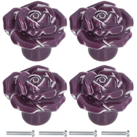 4 Set Rose Shaped Handle Modern Ceramic Cabinet Knob for Home Living Room BedroomPurple (1/5)