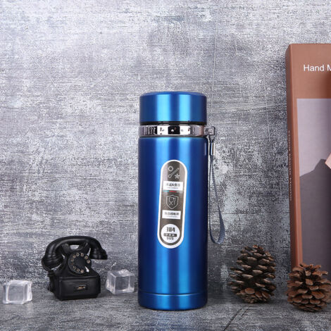Vacuum Cup Stainless Steel Portable Large Mouth Insulated Bottle with Hand String for Business Travel Office Daily Blue 1000ml (1/5)