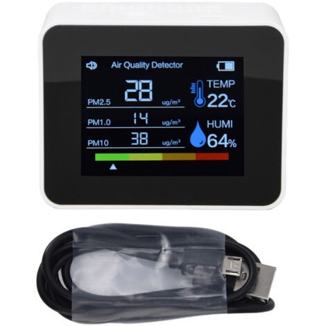 Air Quality Monitor 8 in 1 Real Time Color Screen Space Saving Widely Used CO2 Detector for TVOC HCHO PM2.5 PM1.0 PM10 White (1/5)