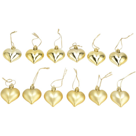 12pcs Christmas Ornament Heart Shape PVC Christmas Tree Hanging Decorations for Valentine's Day PartyGold (1/5)