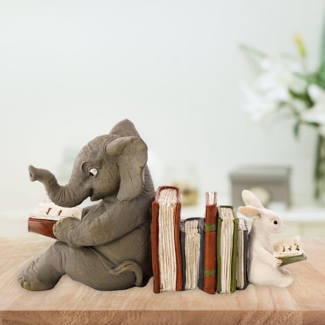 Elephant and Rabbit Statue Bookend Figurines Ornaments Resin Animal Figurines Decor for Home Decorations (1/5)