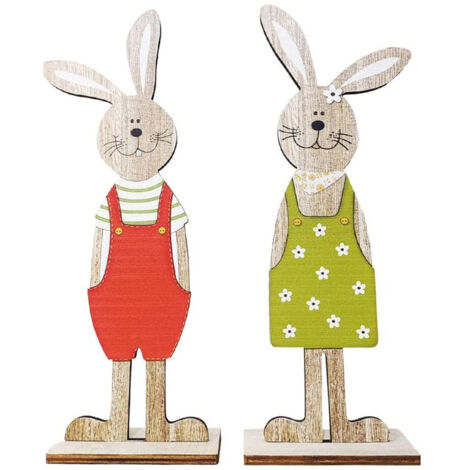 Easter Bunny Tabletop Decoration Cute Wooden Rabbit Figurines Ornament for Home Garden (1/5)