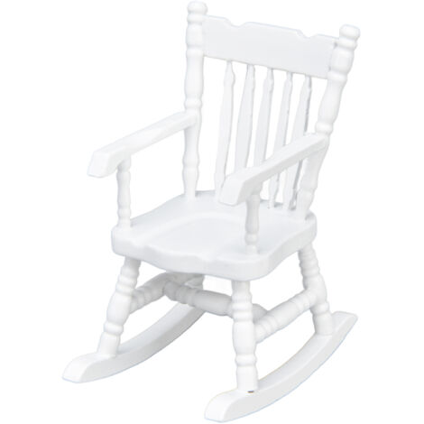 1:12 Dollhouse Chair Wood Doll House Miniature Rocking Chair White Mini Dollhouse Furniture (1/5)