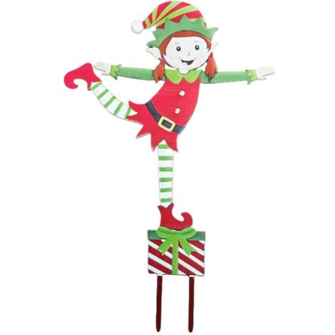 Christmas Elf Garden Stake Christmas Metal Gnome Yard Stake Wrought Iron Elf Ornament Yard Signs Decor Outdoor Holiday Decoration (1/5)