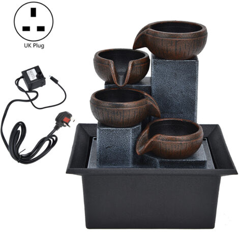 Tabletop Water Fountain with LED Yellow Light Feng Shui Relaxation Desktop Ornament DecorationUK Plug AC220‑240V