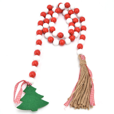 Wood Bead Garland Christmas Tree Tassel Wooden Bead Ornaments for Home Festival Decoration(Red White ) (1/5)