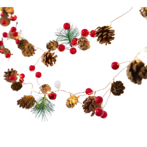 LED Christmas String Lights Decoration with Pine Cone Needles Red Berry Bell for Indoor Outdoor Christmas Party Holiday Decor (1/5)