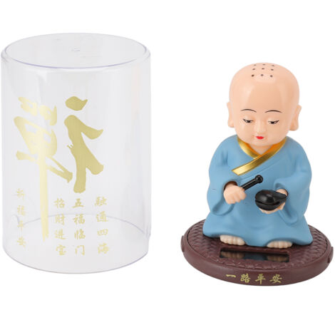 Cute Monk Car Ornament Solar Powered Waving Hands Monk Car Interior Display Decoration with 2 Anti Slip Mats for Home Blue (1/5)