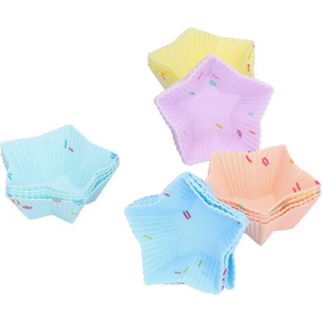 20pcs Silicone Baking Cups Bright Colors Cute Shapes Reusable Cake Making Molds for Donuts PuddingsStar Set (1/5)