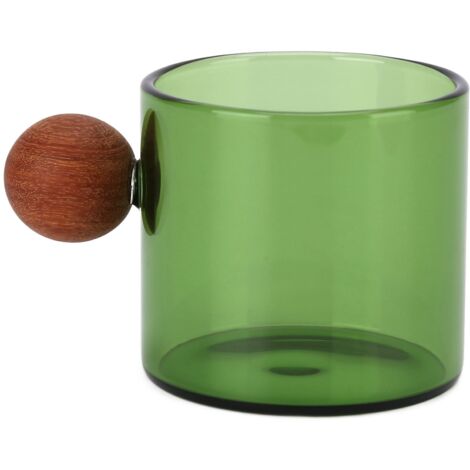 Glass Coffee Cup Clear Heatproof Glass Coffee Mug with Wooden Ball Handle for Office Bar PartyGreen (1/5)