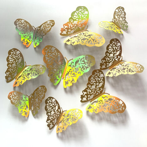 12pcs/set 3D Butterfly Wall Stickers Hollow Butterfly Decoration DIY Art Decor Crafts for Bedroom and Living Room Decor (1/5)
