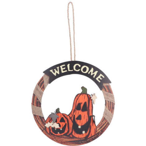 Halloween Welcome Sign Wooden Pumpkin Pattern Door Hanging Sign Decoration for Halloween Party Festival (1/5)