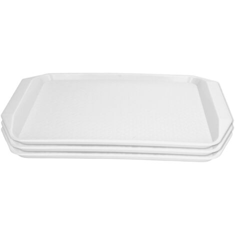 3PCS Colorful Food Tray Rectangle Thickened Binaural Plastic Tray Heat Resistance Stackable Cafeteria Trays for HotelWhite (1/5)