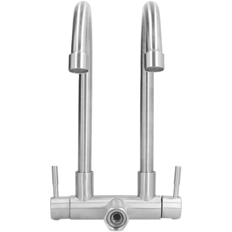 G3/4 Double Nozzle Single Cold Faucet 360 Degree Rotating 304 Stainless Steel Basin Tap for Kitchen Bathroom (1/5)