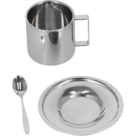3PCS/Set Insulated Coffee Cup Set Stainless Steel Double Walled Mugs Milk Tea Cup with Saucer Spoon Set280ML (1/5)