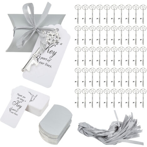 50Pack Wedding Candy Box Wedding Bridal Guest Favors with Vintage Keys Tags for Decoration Gift (1/5)