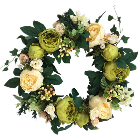 Front Door Wreath 16.5in Diameter Artificial Flowers Bright Colors Wall Floral Wreath for Decoration (1/5)
