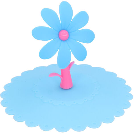 Silicone Lid Dustproof Hot and Cold Beverage Cup Cover with Flower Shape Handle for Kitchen HomeBlue (1/5)