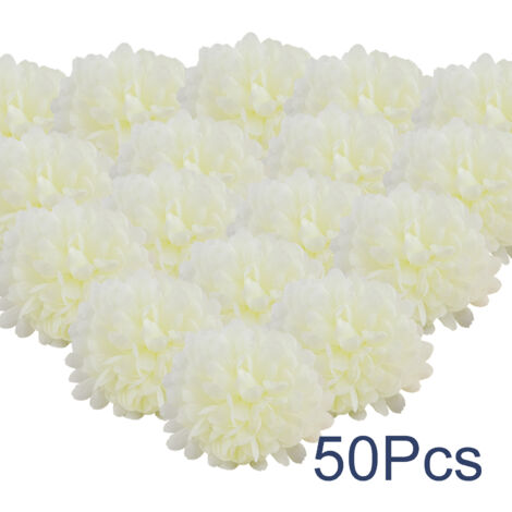 50pcs Artificial Marigold Flowers Fake Flower Heads Garland for Wedding Home Christmas Decor Creamy 10cm (1/5)