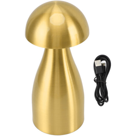Metal Mushroom Table Lamp Dimmable Mushroom Decor Night Light Cordless Rechargeable Bedside Lamp for Children Nursing Bar Golden (1/5)