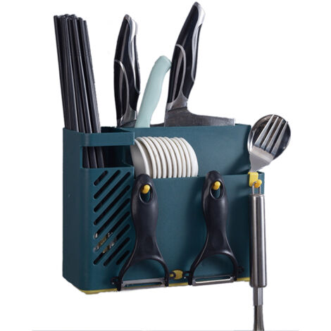 Cutlery Holder Multifunctional Wall Mounted Chopsticks Drying Rack for Home Kitchen Dark Blue (1/5)