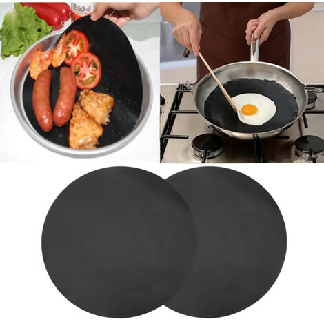 2 Pack 24cm Round Non Stick High Temperature Pan Frying Pan Liner Sheet Cooking Wok Sheet Pad for Kitchen BBQ Baking (1/5)