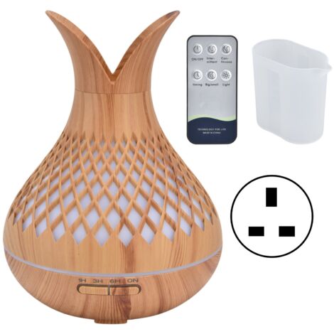 Essential Oil Diffuser Automatic Shut Off Low Noise 7 Lights Remote Control Wooden Humidifier for Home Office 100‑240VUK (1/5)
