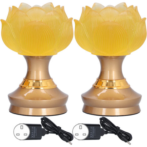 2Set LED Lotus Buddha Lamp Imitated Colored Glaze Prayer Light Home Meditation Buddhist SuppliesUK Plug 100‑240V (1/5)