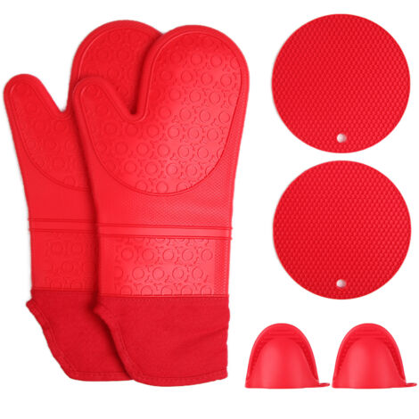 Insulation Gloves Thickened Silicone Barbecue Microwave Oven Anti Scalding Glove for Kitchen Baking CookingRed (1/5)