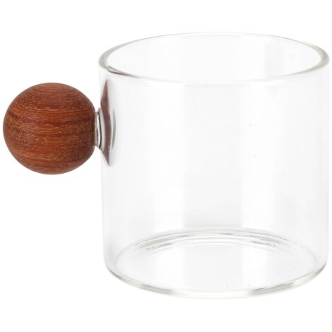 Glass Coffee Cup Clear Heatproof Glass Coffee Mug with Wooden Ball Handle for Office Bar PartyTransparent