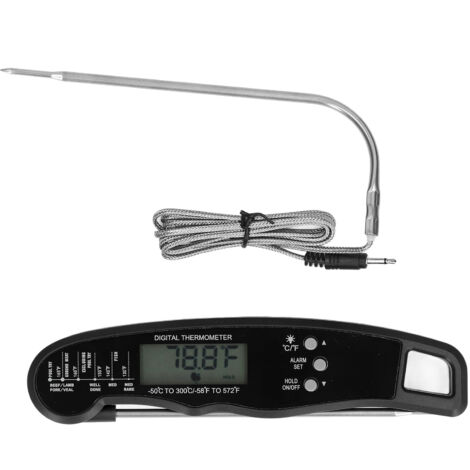 Barbecue Thermometer Double Probe Head LCD Display Easy to Store Digital Meat Thermometer for Home BBQBlack (1/5)