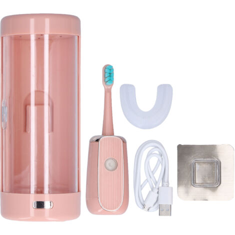 Electric Toothbrush Portable USB Charging IPX7 Waterproof Ultrasonic Toothbrush with Sterilization BoxPink (1/5)