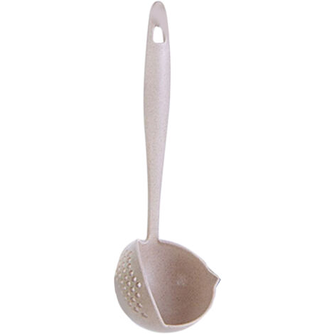 Long Handle Colander 2 in 1 Kitchen Anti Scald Long Handle Round Filter Colander Spoon TablewareBeige (1/2)
