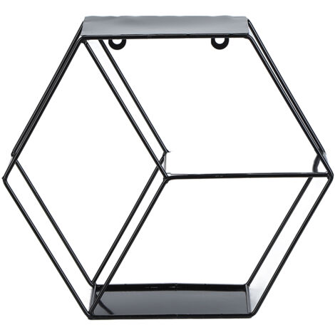 Hex Shelves Simple Wrought Iron Hexagonal Bedroom Living Room Office Wall Shelf DecorationBlack (1/5)