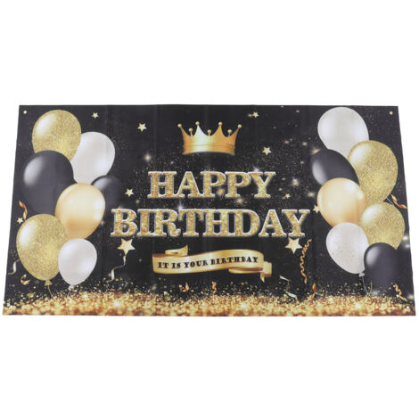 Happy Birthday Backdrop Banner Black and Gold Sign Poster Large Glitter Balloons Birthday Party Decoration (1/5)