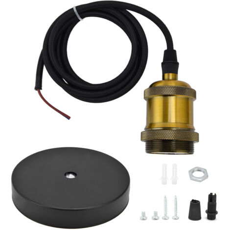 Retro Pendant Light Cord Kit Gold Hanging Plug In Lamp Socket Kit for DIY Light Fixtures (1/5)