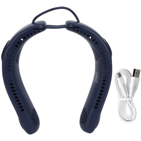 Neck Fan 4 Fan Blades 3 Speeds Hands Free USB Charge Low Noise Foldable Design Face Fan for Home Office Travel Blue (1/5)